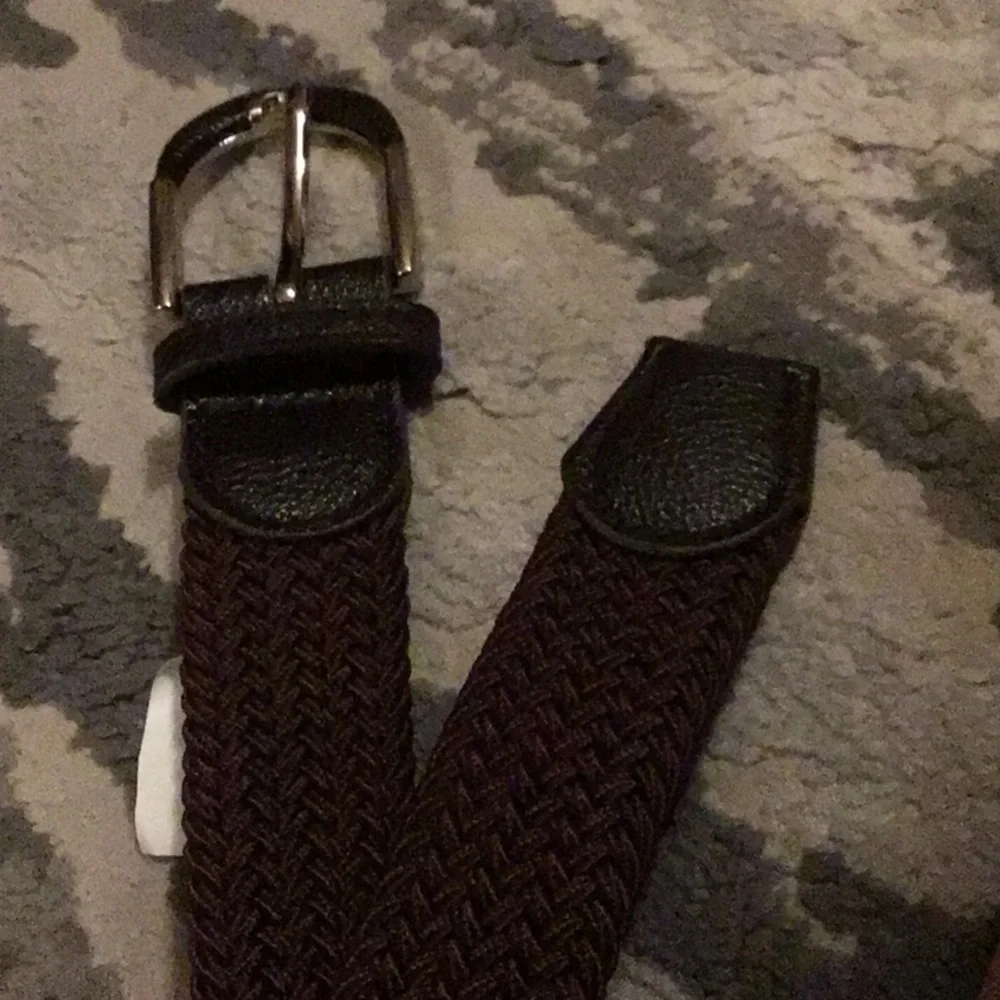 Mio Marino Woven Braided stretch Belt w/dk brn & blk lthr, 35” unstretched